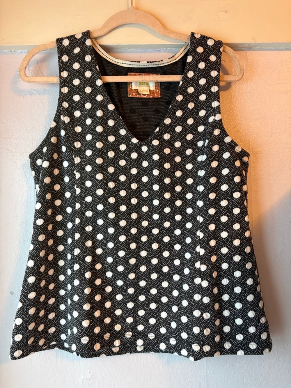 Anthropologie Black Polka Dot V-Neck Tank